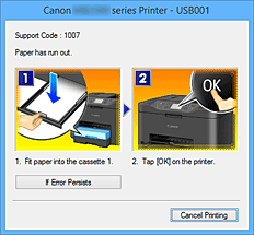 фигура: Дисплей за грешки на Canon IJ Status Monitor