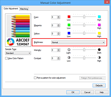 figure:Brightness in the Manual Color Adjustment dialog box