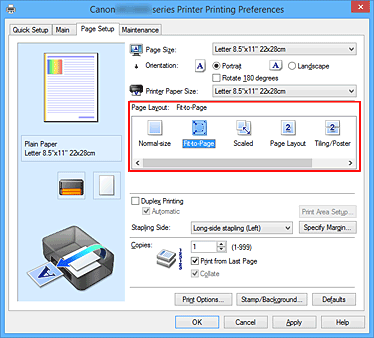 figure:Select Fit-to-Page for Page Layout on the Page Setup tab