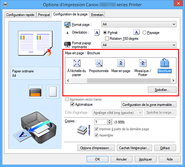 figure : Sélectionnez Brochure comme Mise en page dans l'onglet Configuration de la page.