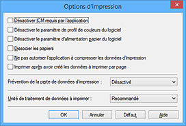 figure : Boîte de dialogue Options d'impression