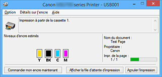 figure : Écran d'état d'imprimante Canon IJ