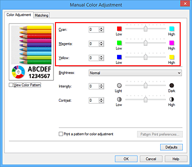 рисунок: параметр "Цветовой баланс" в диалоговом окне "Настройка цветов вручную"