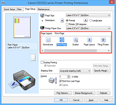 figure:Select Fit-to-Page for Page Layout on the Page Setup tab