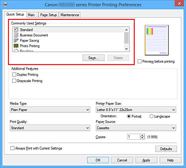 figura:Commonly Used Settings din fila Quick Setup