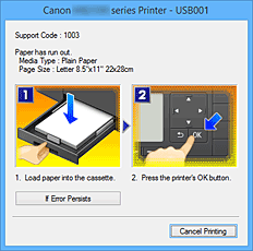 фигура: Дисплей за грешки на Canon IJ Status Monitor