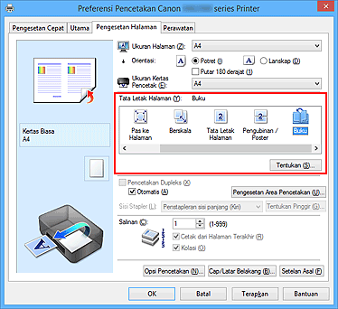 gambar: Pilih Buku untuk Tata Letak Halaman pada tab Pengesetan Halaman