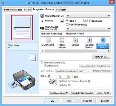 gambar: Pratinjau setelan ditampilkan pada tab Pengesetan Halaman