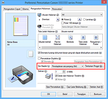 gambar: Sisi Stapler pada tab Pengesetan Halaman
