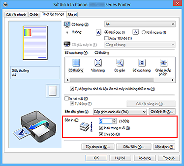 hình: Bản in trên tab Thiết lập trang