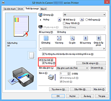 hình: Hộp kiểm In hai mặt trên tab Thiết lập trang