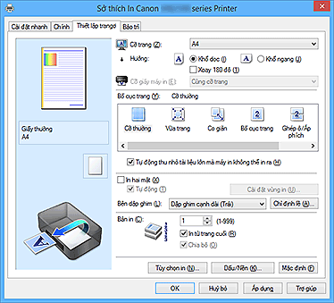 hình: Tab Thiết lập trang
