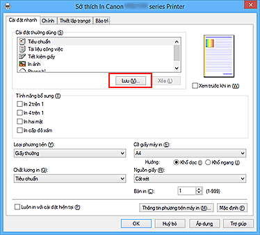 hình: Lưu... trên tab Cài đặt nhanh