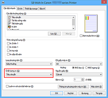 hình: Chất lượng in trên tab Cài đặt nhanh