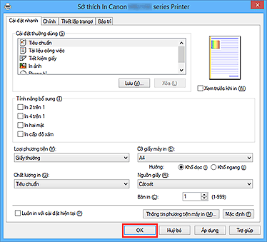 hình: OK trên tab Cài đặt nhanh