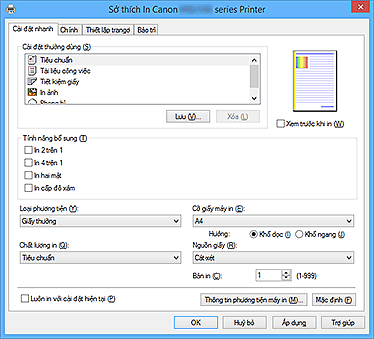 hình: Tab Cài đặt nhanh