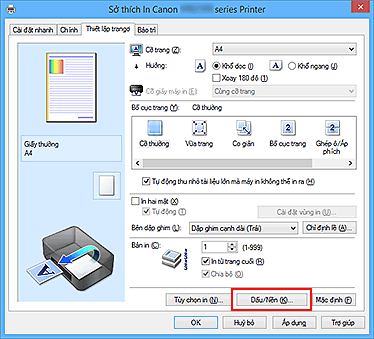 hình: Dấu/Nền... trên tab Thiết lập trang