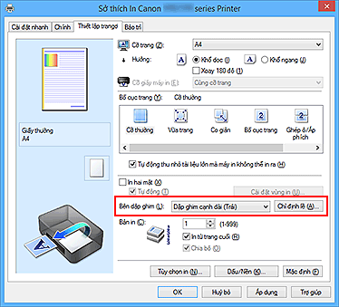 hình: Bên dập ghim trên tab Thiết lập trang