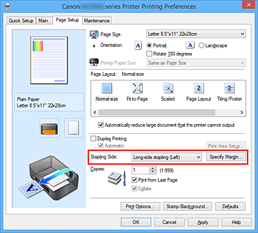 attēls: skavošanas puse cilnē Lapas iestatījums