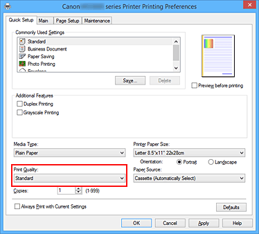 figura:Print Quality din fila Quick Setup