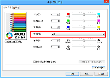 그림: [수동 컬러 조절] 대화 상자의 [명도]