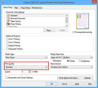 рисунок: "Качество печати" на вкладке "Быстрая установка"