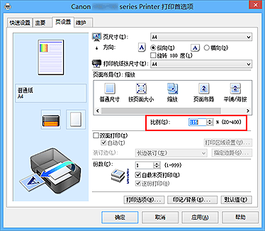 插图：“页设置”选项卡上的“设定比例”