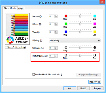 hình: Độ tương phản trong hộp thoại Điều chỉnh màu thủ công