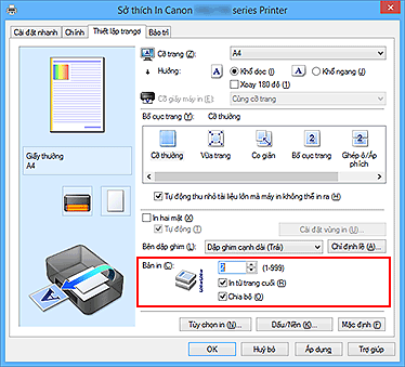 hình: Bản in trên tab Thiết lập trang