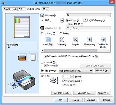 hình: Tab Thiết lập trang
