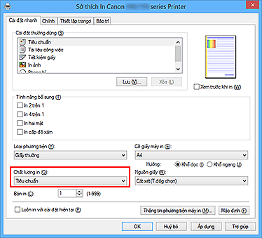 hình: Chất lượng in trên tab Cài đặt nhanh