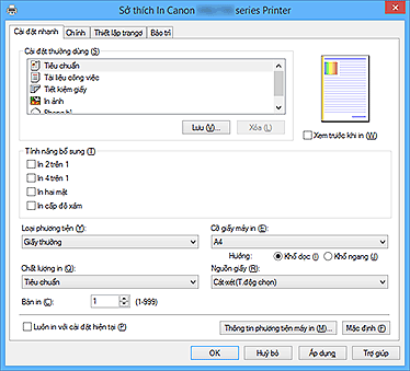 hình: Tab Cài đặt nhanh