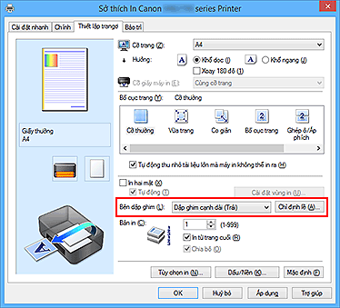 hình: Bên dập ghim trên tab Thiết lập trang