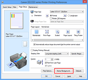 фигура: „Stamp/Background...” в раздела „Page Setup”