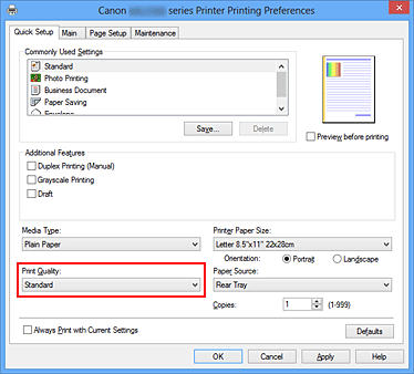 figure:Print Quality on the Quick Setup tab