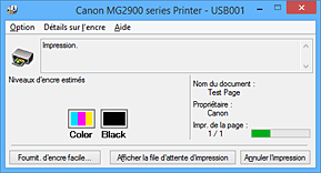 figure : Écran d'état d'imprimante Canon IJ