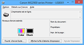 figure : Écran d'état d'imprimante Canon IJ