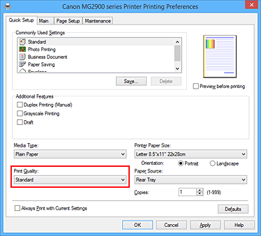 slika: Kvaliteta ispisa na kartici Brza postava