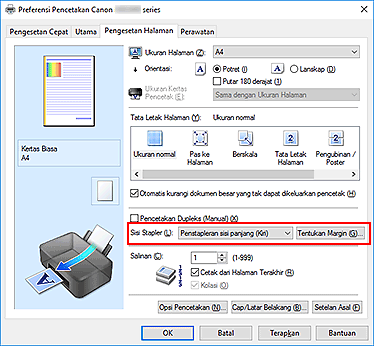 gambar: Sisi Stapler pada tab Pengesetan Halaman