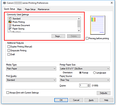 figure:Commonly Used Settings on the Quick Setup tab