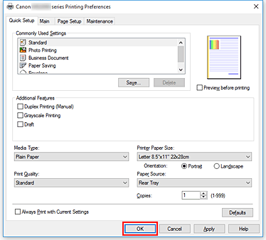 figure:OK on the Quick Setup tab