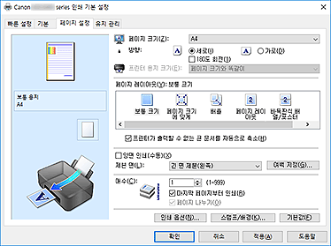 그림: [페이지 설정] 탭