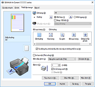 hình: Tab Thiết lập trang