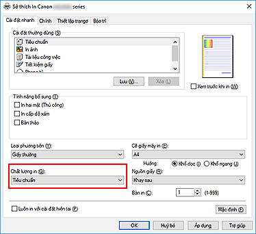 hình: Chất lượng in trên tab Cài đặt nhanh