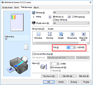 hình: Tỉ lệ trên tab Thiết lập trang