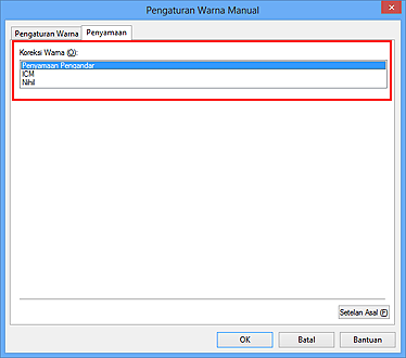gambar: Koreksi Warna dalam kotak dialog Pengaturan Warna Manual
