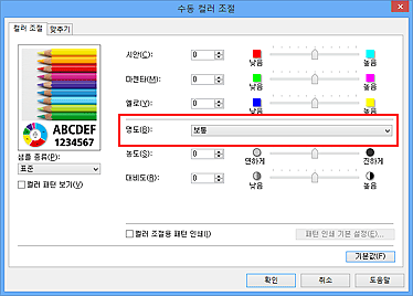 그림: [수동 컬러 조절] 대화 상자의 [명도]