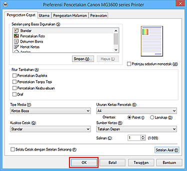 gambar: OK pada tab Pengesetan Cepat