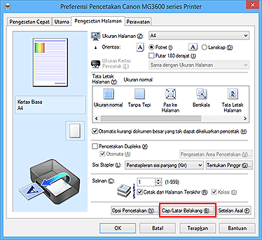 gambar: Cap/Latar Belakang... pada tab Pengesetan Halaman