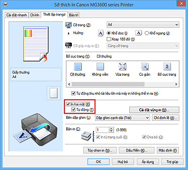 hình: Hộp kiểm In hai mặt trên thanh Thiết lập trang